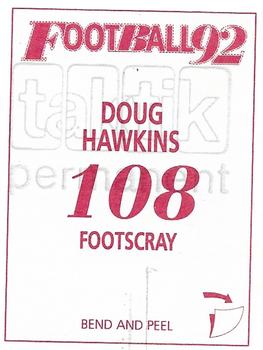 1992 Select AFL Stickers #108 Doug Hawkins Back
